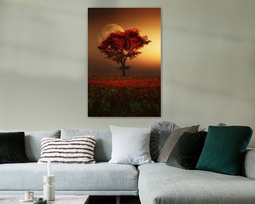 Landschaft – Roter Baum am Abend