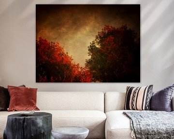 Landschap – Rode berk met getextureerde hemel van Jan Keteleer