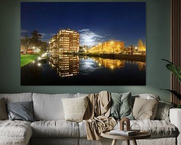 Leiden Roomburg reflectie met volle maan sur Dennis van de Water