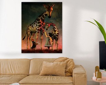 Enfants Art: Amy et Buddy avec les girafes