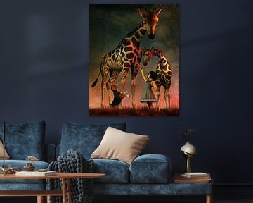 Children Art: Amy and Buddy with the giraffes by Jan Keteleer