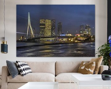 Rotterdam southbank and Erasmus bridge in the blue hour by Frans Blok