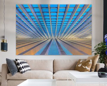 Liege-Guillemins abstract perspectief in het blauwe uur by Dennis van de Water