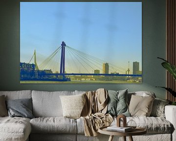Rotterdam - Willemsbrug en omgeving - in blauw/oker tinten van Ineke Duijzer