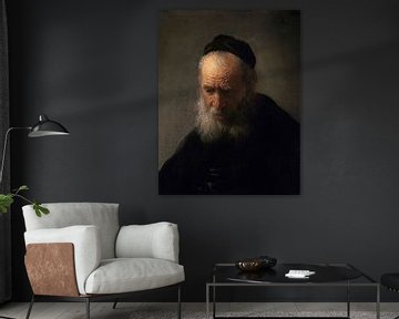 Het hoofd van een oude man in een kap, Rembrandt