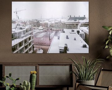 Betoverende Winterse Foto van de Grote Markt in Groningen – Sneeuwlandschap voor een Warme Sfeer van Elianne van Turennout