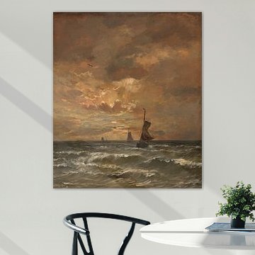 Ondergaande zon met woelige zee, Hendrik Willem Mesdag