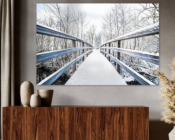 Besneeuwde brug in een winters landschap van Fotografie Jeronimo