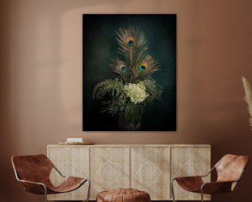 Peacockfeathers, an impressive still life inspired by the great Dutch masters by Joske Kempink