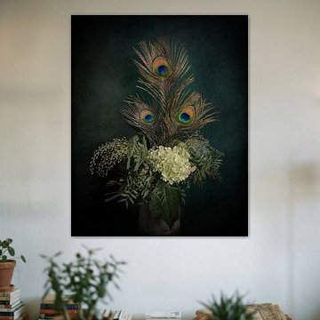 Peacockfeathers, an impressive still life inspired by the great Dutch masters by Joske Kempink