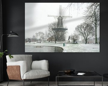 Leiden in the snow/ mill De Valk by Dirk van Egmond