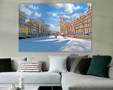 Schaatsen op de Prinsegracht in Amsterdam Nederland van Eye on You