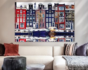 Huizen aan de Amstel Amsterdam met spiegelbeeld van Hendrik-Jan Kornelis