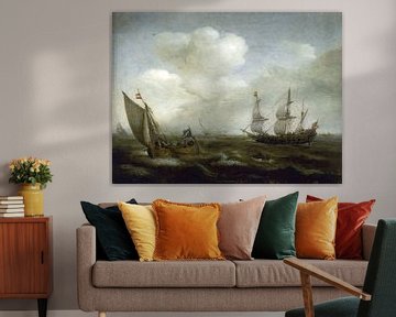 Een Nederlands schip en een Kaag in een frisse bries, Hendrick Cornelisz Vroom