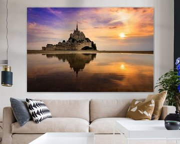 Reflection during sunset at Mont Saint-Michel by Dennis van de Water