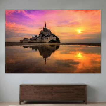 Coucher de soleil avec reflet au Mont Saint-Michel