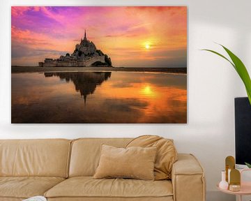 Sunset with reflection at Mont Saint-Michel by Dennis van de Water