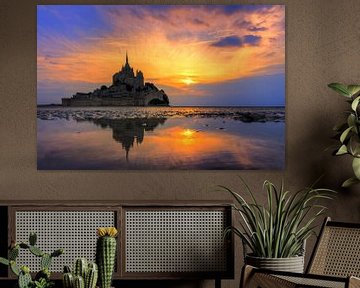 Vibrant coucher de soleil Mont Saint-Michel sur Dennis van de Water