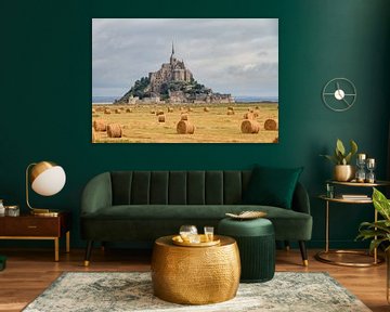 Hay bales in the field near Mont Saint-Michel by Dennis van de Water