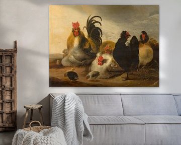 Hahn und Hühner in einer Landschaft - Melchior d'Hondecoeter