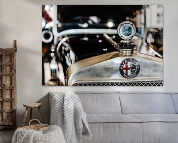Alfa Romeo Milano embleem en radiator ornament van autofotografie nederland