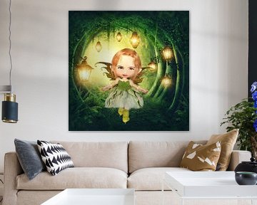 Elf in het bos - (mail je eigen foto, ik tover je kind om in een elf) sur Anouk Muller - Funqy Wall Art