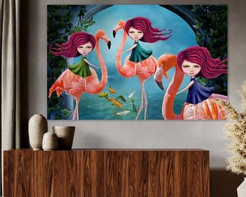 Flamingo Drieling - Mail je foto en jouw kids spelen de hoofdrol in dit werk! von Anouk Muller - Funqy Wall Art