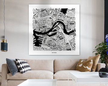 Kaart van Rotterdam als plattegrond met straatnamen van Vol van Kleur