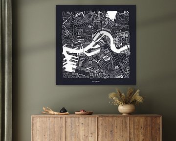 Map of Rotterdam as a map with street names - black by Vol van Kleur
