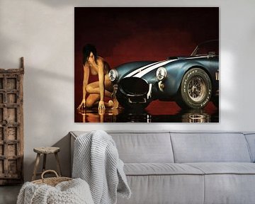 Erotisch naakt - Naakte vrouw met een Ford Cobra van Jan Keteleer