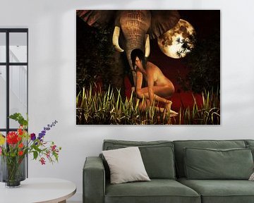 Erotic nude – Naked woman with an elephant in the wild by Jan Keteleer (JanKé): A Journey Beyond the Canvas