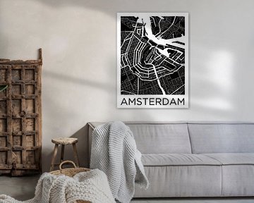 Amsterdam Canal Ring Stadtplan ZwartWit von Wereldkaarten.Shop