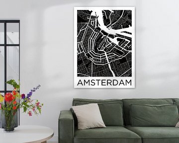 Anneau de canal d'Amsterdam Plan de la ville ZwartWit sur WereldkaartenShop