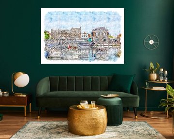 Bunter Hafen von Willemstad (Brabant, Niederlande) (Aquarell) von Art by Jeronimo