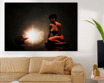 Erotisch naakt - Naakte vrouw omringd door duisternis van Jan Keteleer