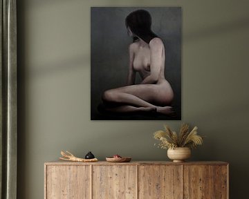 Erotisch naakt - Naakt verdwaald in haar gedachten. van Jan Keteleer