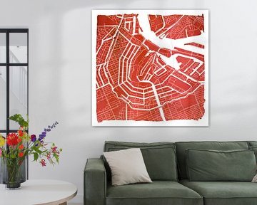 Amsterdam Canal Ring City map Red Square with White frame by WereldkaartenShop