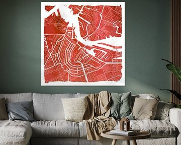 Amsterdam Center and North | City map Red Square with White frame by WereldkaartenShop