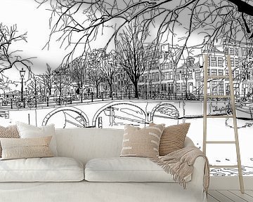 Pen Drawing Brouwersgracht Keizersgracht Amsterdam by Hendrik-Jan Kornelis