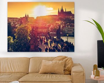 Prague – Charles Bridge in Sunset van Alexander Voss