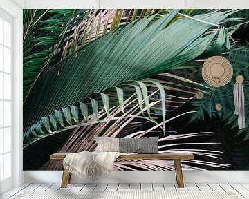 Moody, botanical print of tropical palm leaves by Raisa Zwart Travel Photography Prints