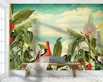 Botanisch mit tropischen Vögeln und Blumen von Studio POPPY