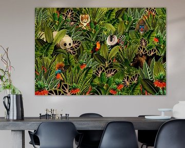 Jungle with panda, toucan, bird of paradise, bear, tiger and monkeys. by Studio POPPY