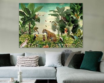 Jungle with leopard, monkeys, toucan and tropical birds by Studio POPPY