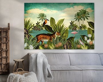 Jungle met toekan, flamingo en tijger van Studio POPPY