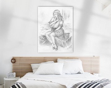 Mooie vrouw met grote borsten - Erotische tekening van Marita Zacharias