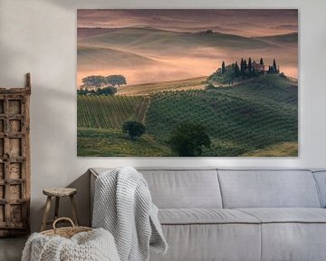 Zonsopkomst bij Podere Belvedere, Toscane, Italië