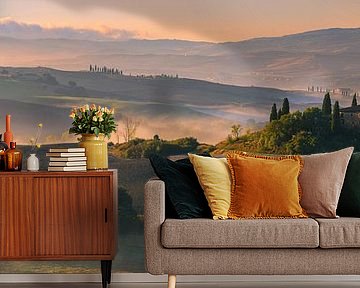 Zonsopkomst bij Podere Belvedere, Toscane, Italië van Henk Meijer Photography