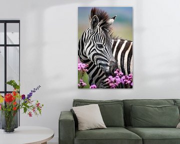 Jonge zebra met bloemen in kleur