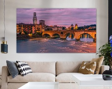 Ponte Pietra Brug, Verona, Italië van Henk Meijer Photography